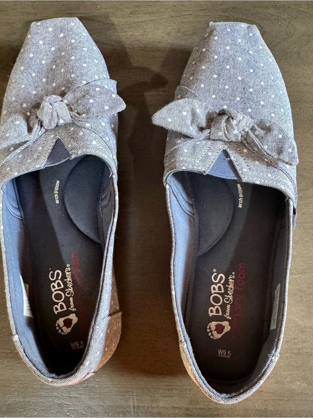 Skechers BOBS Gray Polka Dot Knot Slip-Ons